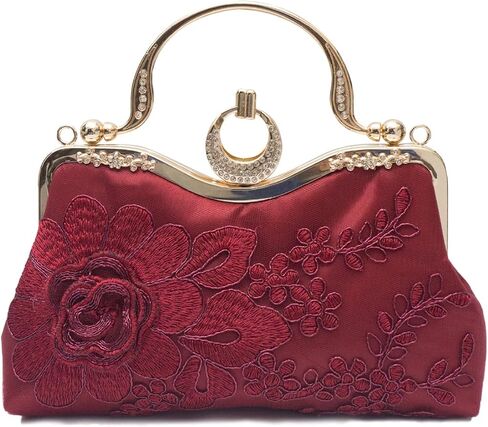 Women Evening Bag Floral Embroidery Clutch Bag Vintage Handbag Bridal Wedding Purse Elegant Shoulder Bag in Saudi Arabia