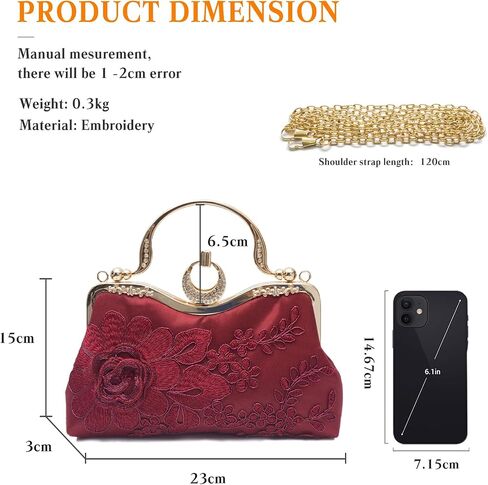 Women Evening Bag Floral Embroidery Clutch Bag Vintage Handbag Bridal Wedding Purse Elegant Shoulder Bag in Saudi Arabia