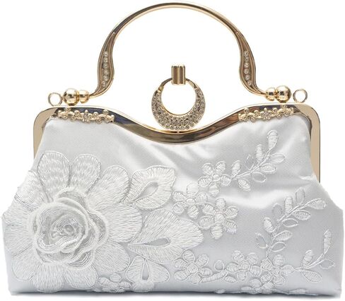 Women Evening Bag Floral Embroidery Clutch Bag Vintage Handbag Bridal Wedding Purse Elegant Shoulder Bag in Saudi Arabia