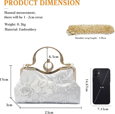 Women Evening Bag Floral Embroidery Clutch Bag Vintage Handbag Bridal Wedding Purse Elegant Shoulder Bag in Saudi Arabia