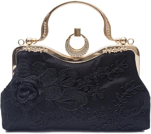 Women Evening Bag Floral Embroidery Clutch Bag Vintage Handbag Bridal Wedding Purse Elegant Shoulder Bag in Kuwait