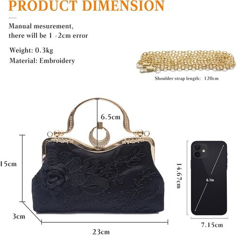 Women Evening Bag Floral Embroidery Clutch Bag Vintage Handbag Bridal Wedding Purse Elegant Shoulder Bag in Kuwait