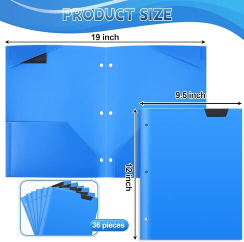 PerKoop 36 مجلدًا أزرقًا مجمعًا مع 3 فتحات تناسب 3 حلقات، مجلد جيبين من البلاستيك المغطى باللون الأسود، مجلدات الواجبات المنزلية، مجلدات المدرسة، خذ المجلدات المنزلية للطلاب للعودة إلى اللوازم المدرسية in Kuwait