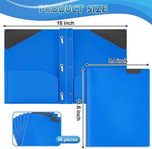 36 قطعة من المجلدات البلاستيكية من PerKoop مع علامات تبويب ومشابك شوكية، مجلدين للجيب، مجلدات شديدة التحمل مع مجلدات شوكية ملونة بحجم حرف قابل للكتابة للمكتب (أزرق) in Kuwait