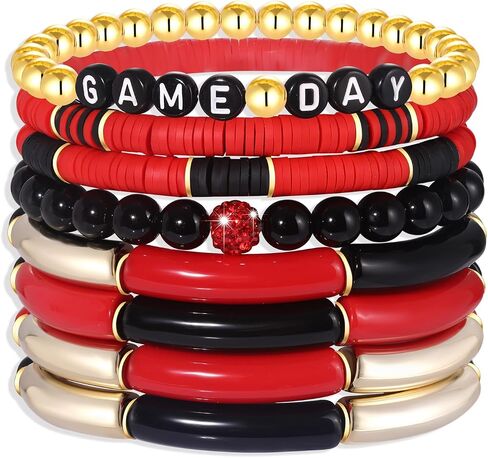 Game Day Bracelet Football Team Spirit Stretch Bracelet Set Stack Bamboo Acrylic Tube Bangle Bracelet College School Sports Football Jewelry Accessories Gift in Saudi Arabia