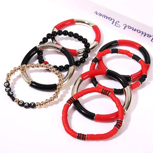 Game Day Bracelet Football Team Spirit Stretch Bracelet Set Stack Bamboo Acrylic Tube Bangle Bracelet College School Sports Football Jewelry Accessories Gift in Saudi Arabia