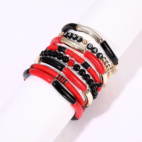 Game Day Bracelet Football Team Spirit Stretch Bracelet Set Stack Bamboo Acrylic Tube Bangle Bracelet College School Sports Football Jewelry Accessories Gift in Saudi Arabia