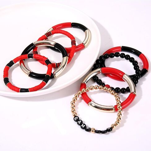 Game Day Bracelet Football Team Spirit Stretch Bracelet Set Stack Bamboo Acrylic Tube Bangle Bracelet College School Sports Football Jewelry Accessories Gift in Saudi Arabia