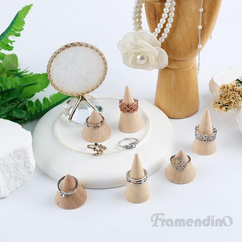 Framendino، 20 حزمة من الخشب الطبيعي المخروط الدائري حامل مجوهرات الإصبع عرض موقف منظم المخاريط DIY بها بنفسك الحرفية 2 الأحجام in Saudi Arabia