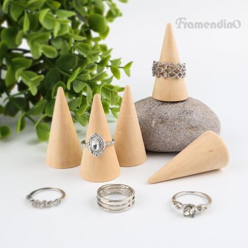 Framendino، 20 حزمة من الخشب الطبيعي المخروط الدائري حامل مجوهرات الإصبع عرض موقف منظم المخاريط DIY بها بنفسك الحرفية 2 الأحجام in Saudi Arabia