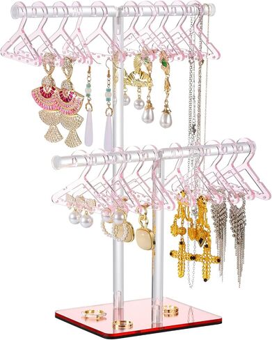 Earring Holder Organizer, 2-Tier Acrylic Jewelry Holder Organizer with 24 Coat Hanger Earring Holders, Necklace, Bangle and Bracelet Holder Organizer for Home Vanity and Store Display in Saudi Arabia