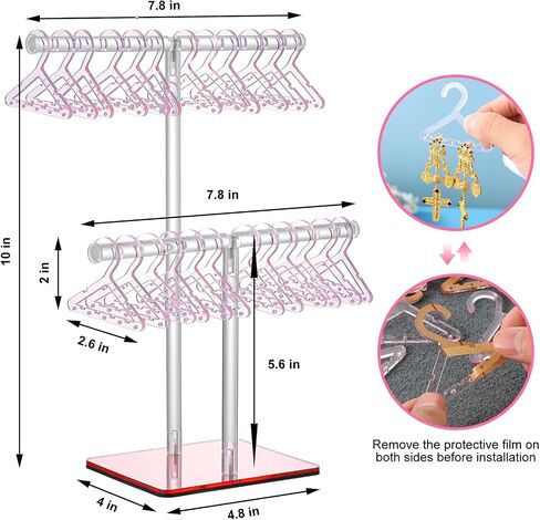 Earring Holder Organizer, 2-Tier Acrylic Jewelry Holder Organizer with 24 Coat Hanger Earring Holders, Necklace, Bangle and Bracelet Holder Organizer for Home Vanity and Store Display in Saudi Arabia