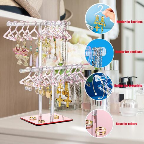 Earring Holder Organizer, 2-Tier Acrylic Jewelry Holder Organizer with 24 Coat Hanger Earring Holders, Necklace, Bangle and Bracelet Holder Organizer for Home Vanity and Store Display in Saudi Arabia