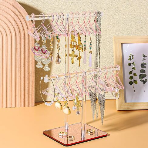 Earring Holder Organizer, 2-Tier Acrylic Jewelry Holder Organizer with 24 Coat Hanger Earring Holders, Necklace, Bangle and Bracelet Holder Organizer for Home Vanity and Store Display in Saudi Arabia