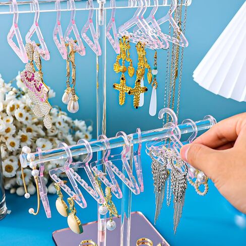Earring Holder Organizer, 2-Tier Acrylic Jewelry Holder Organizer with 24 Coat Hanger Earring Holders, Necklace, Bangle and Bracelet Holder Organizer for Home Vanity and Store Display in Saudi Arabia