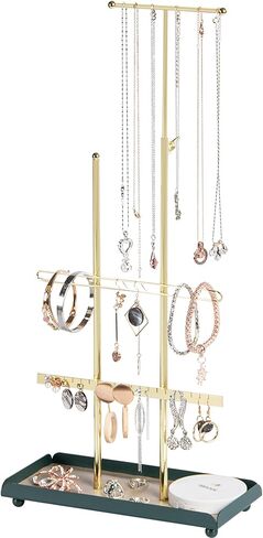 حامل مجوهرات Tektalk، منظم المجوهرات، برج المجوهرات، حامل عرض شجرة رف المجوهرات، حامل ارتفاع قابل للتعديل للقلائد والأساور والأقراط والخواتم - ذهبي in Kuwait