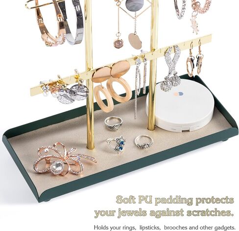 حامل مجوهرات Tektalk، منظم المجوهرات، برج المجوهرات، حامل عرض شجرة رف المجوهرات، حامل ارتفاع قابل للتعديل للقلائد والأساور والأقراط والخواتم - ذهبي in Kuwait
