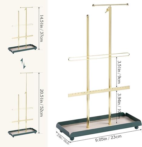 حامل مجوهرات Tektalk، منظم المجوهرات، برج المجوهرات، حامل عرض شجرة رف المجوهرات، حامل ارتفاع قابل للتعديل للقلائد والأساور والأقراط والخواتم - ذهبي in Kuwait