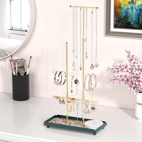 حامل مجوهرات Tektalk، منظم المجوهرات، برج المجوهرات، حامل عرض شجرة رف المجوهرات، حامل ارتفاع قابل للتعديل للقلائد والأساور والأقراط والخواتم - ذهبي in Kuwait