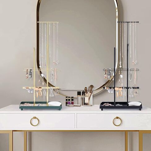 حامل مجوهرات Tektalk، منظم المجوهرات، برج المجوهرات، حامل عرض شجرة رف المجوهرات، حامل ارتفاع قابل للتعديل للقلائد والأساور والأقراط والخواتم - ذهبي in Kuwait