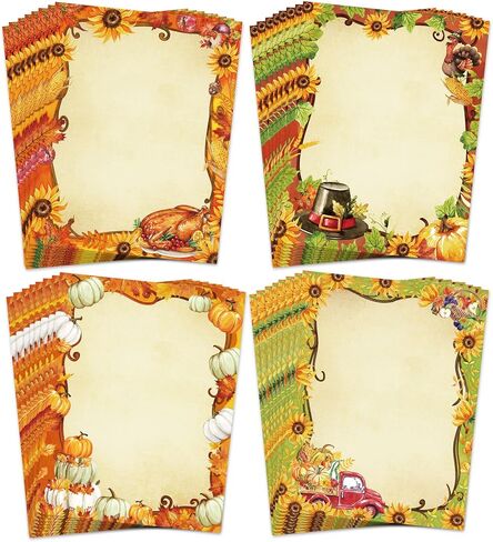 60 Sheets Fall Stationery Paper Autumn Watercolor 4 Designs Border Letterhead Thanksgiving Decorative Writing Paper for Party Invitations School Printing, 8.5 x 11 In in Saudi Arabia