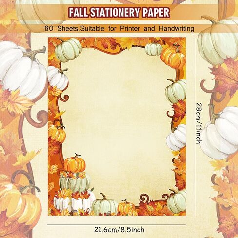 60 Sheets Fall Stationery Paper Autumn Watercolor 4 Designs Border Letterhead Thanksgiving Decorative Writing Paper for Party Invitations School Printing, 8.5 x 11 In in Saudi Arabia