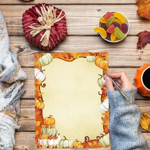 60 Sheets Fall Stationery Paper Autumn Watercolor 4 Designs Border Letterhead Thanksgiving Decorative Writing Paper for Party Invitations School Printing, 8.5 x 11 In in Saudi Arabia