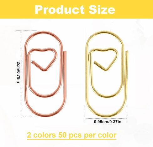100Pcs Heart Paper Clips,Gold and Rose Gold Paper Clips,Paperclips Small,0.78 Inch Funny Personalized Mini Paper Clip for Office School Home Desk Organizers Gifts Idea in Saudi Arabia
