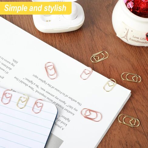 100Pcs Heart Paper Clips,Gold and Rose Gold Paper Clips,Paperclips Small,0.78 Inch Funny Personalized Mini Paper Clip for Office School Home Desk Organizers Gifts Idea in Saudi Arabia