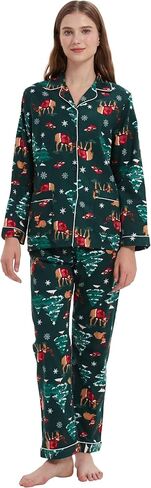 amaxer Women's Flannel Pajama Set 100% Cotton Pajamas For Women Long Sleeve Elastic Drawstring Pjs Button Warm Sleepwear in Saudi Arabia