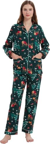 amaxer Women's Flannel Pajama Set 100% Cotton Pajamas For Women Long Sleeve Elastic Drawstring Pjs Button Warm Sleepwear in Saudi Arabia