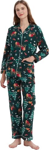 amaxer Women's Flannel Pajama Set 100% Cotton Pajamas For Women Long Sleeve Elastic Drawstring Pjs Button Warm Sleepwear in Saudi Arabia
