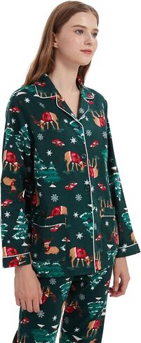 amaxer Women's Flannel Pajama Set 100% Cotton Pajamas For Women Long Sleeve Elastic Drawstring Pjs Button Warm Sleepwear in Saudi Arabia