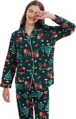 amaxer Women's Flannel Pajama Set 100% Cotton Pajamas For Women Long Sleeve Elastic Drawstring Pjs Button Warm Sleepwear in Saudi Arabia