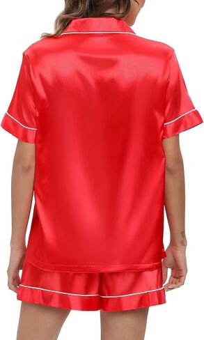 Women's Satin Pajamas sets Short Sleeve Sleepwear Soft Silk Button Down Loungewear Pjs Shorts Set in Saudi Arabia