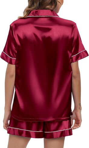 طقم بيجامات حريمي من الساتان بأكمام قصيرة، طقم ملابس نوم من الحرير الناعم بأزرار سفلية، طقم شورت Pjs in Kuwait