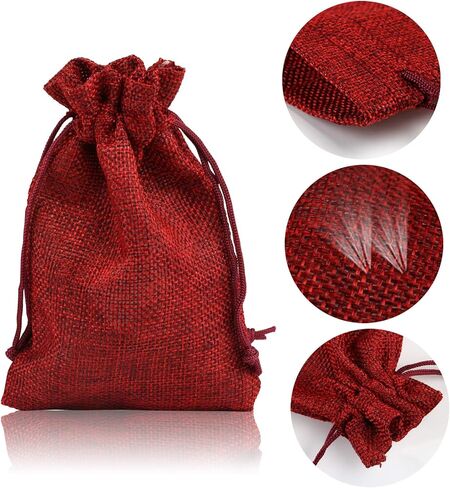 أكياس هدايا برباط لعيد الميلاد من Naler، حقيبة هدايا من الخيش لحفلات الزفاف باللون الأحمر لعيد الميلاد المجيد وتقويم الشتاء وحفلات العطلات، 24 قطعة in Kuwait