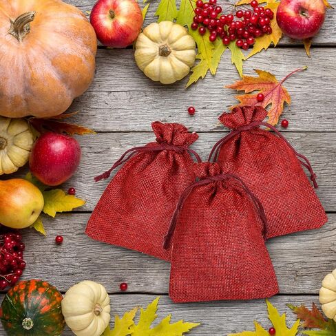 أكياس هدايا برباط لعيد الميلاد من Naler، حقيبة هدايا من الخيش لحفلات الزفاف باللون الأحمر لعيد الميلاد المجيد وتقويم الشتاء وحفلات العطلات، 24 قطعة in Kuwait