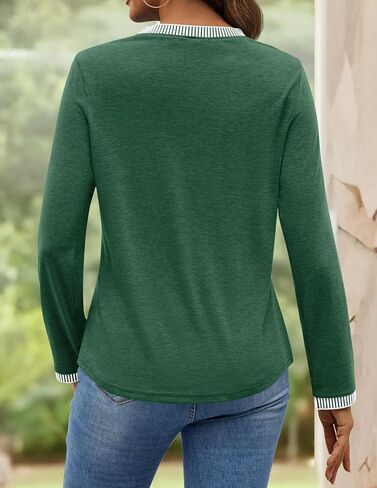 ZESICA Long Sleeve Shirts for Women Striped Color Block Crewneck Tshirts 2024 Fall Pleated Trendy Tops in Saudi Arabia