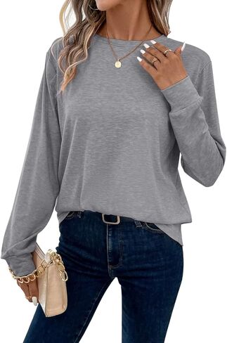 EADINVE Women Crewneck Long Sleeve Tops Fall Basic Long Sleeve T Shirts Casual Loose Fit Tunic Tees 2024 in Kuwait