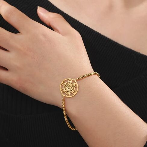 Metatron's Cube Bracelet for Men Women Archangels King Solomon Seal Coin Link Bracelet Stainless Steel Geometry Hollow Out Chains for Men Amulet Jewelry in Saudi Arabia