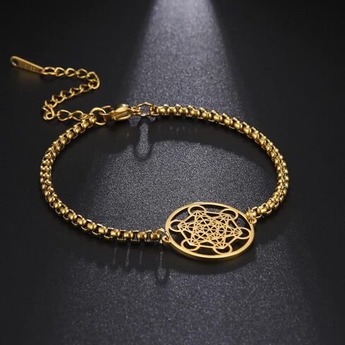 Metatron's Cube Bracelet for Men Women Archangels King Solomon Seal Coin Link Bracelet Stainless Steel Geometry Hollow Out Chains for Men Amulet Jewelry in Saudi Arabia