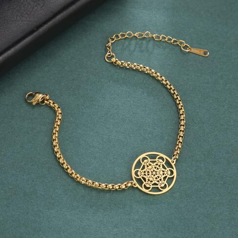 Metatron's Cube Bracelet for Men Women Archangels King Solomon Seal Coin Link Bracelet Stainless Steel Geometry Hollow Out Chains for Men Amulet Jewelry in Saudi Arabia