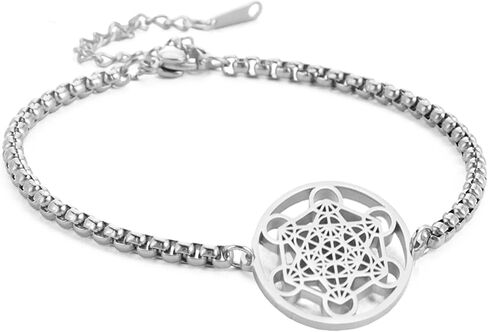 Metatron's Cube Bracelet for Men Women Archangels King Solomon Seal Coin Link Bracelet Stainless Steel Geometry Hollow Out Chains for Men Amulet Jewelry in Saudi Arabia