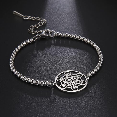 Metatron's Cube Bracelet for Men Women Archangels King Solomon Seal Coin Link Bracelet Stainless Steel Geometry Hollow Out Chains for Men Amulet Jewelry in Saudi Arabia