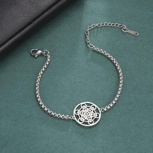 Metatron's Cube Bracelet for Men Women Archangels King Solomon Seal Coin Link Bracelet Stainless Steel Geometry Hollow Out Chains for Men Amulet Jewelry in Saudi Arabia