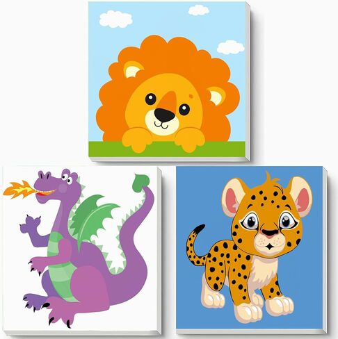 Hiolife 3 Pack Paint by Number Kits for Kids, 8X 8 inch Framed,Colorful Animals Oil Painting Kits for Girls and Boys, Painting Sets for Childrens,Home Wall Decor in Saudi Arabia