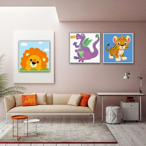 Hiolife 3 Pack Paint by Number Kits for Kids, 8X 8 inch Framed,Colorful Animals Oil Painting Kits for Girls and Boys, Painting Sets for Childrens,Home Wall Decor in Saudi Arabia