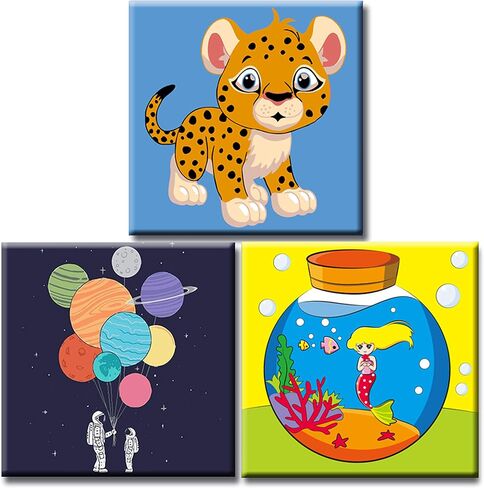 Hiolife 3 Pack Paint by Number Kits for Kids, 8X 8 inch Framed,Colorful Animals Oil Painting Kits for Girls and Boys, Painting Sets for Childrens,Home Wall Decor in Saudi Arabia