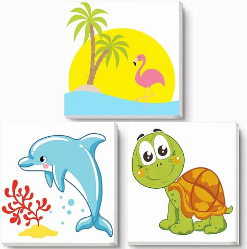Hiolife 3 Pack Paint by Number Kits for Kids, 8X 8 inch Framed,Colorful Animals Oil Painting Kits for Girls and Boys, Painting Sets for Childrens,Home Wall Decor in Saudi Arabia